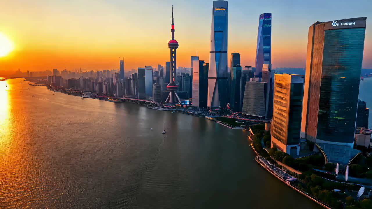El amanecer sobre el horizonte de Shanghai