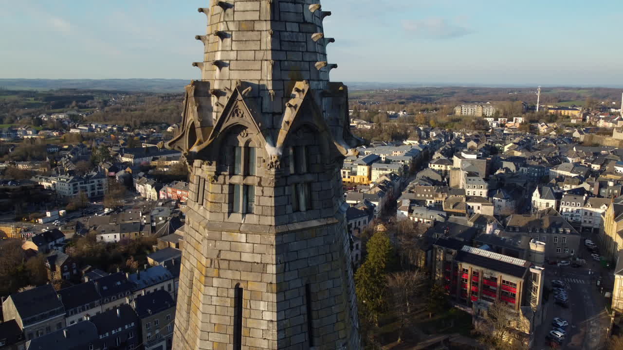 Aerial View of a Church Tower in a European City