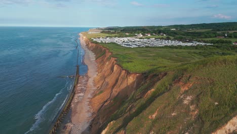 england coast rocky cliff sheringham beach aerial drone nature landscape caravan park