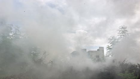 large fire burning in residential area