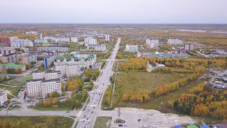 autumn cityscape aerial view