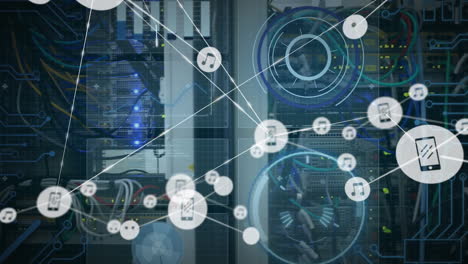 Animation-of-network-of-connections-with-icons-over-computer-servers