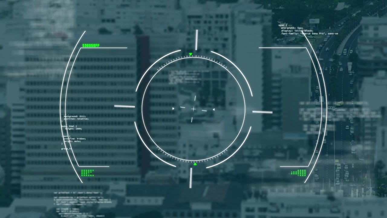 Animation of data processing over cityscape