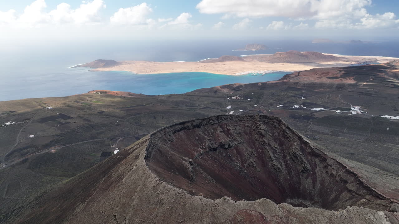 vista de la tierra de lanzarote hacia la isla de la graciosa y frente a los acantilados de famara
