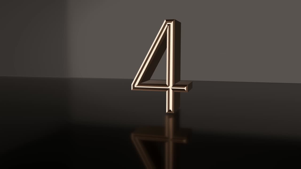 Golden number Countdown from ten to zero Animation 3d render
