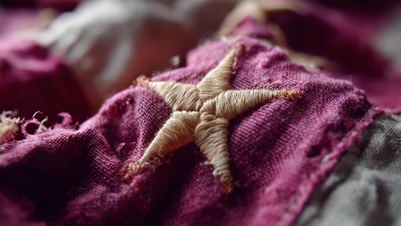 A Closer Look at Intricate Textiles Featuring Embroidered Stars on Richly Colored Fabric, Highlighting Craftsmanship and Artistic Details in Fabric Artistry