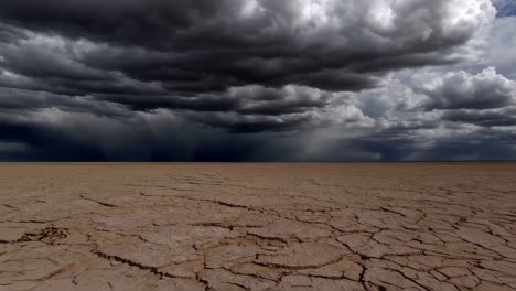 cracked earth under a dark, stormy sky