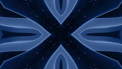 forma abstracta en 3d como una estrella o una flor, estructura simétrica de material de terciopelo azul negro intercalado con pañuelos, formas de cambios cíclicos suaves. fondo mate suave y elegante, animación suave.