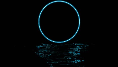 blue neon circle reflecting in water