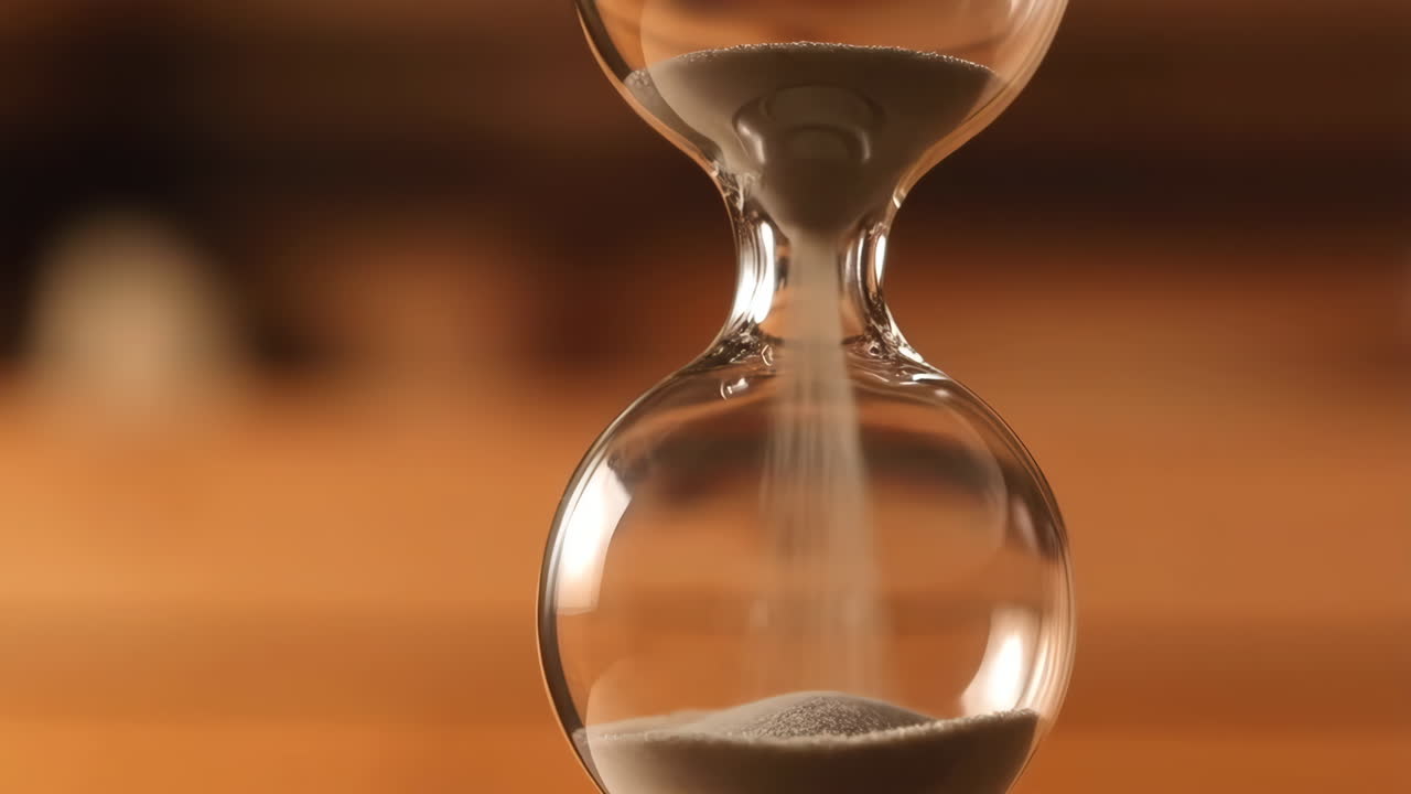 Sand flowing through an hourglass