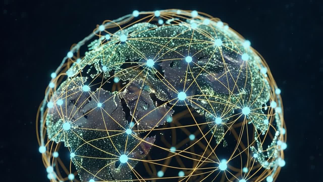 A Stunning Overview of a Globally Connected World: Exploring the Intricate Network of Connections Illuminating Our Planet in Digital Harmony