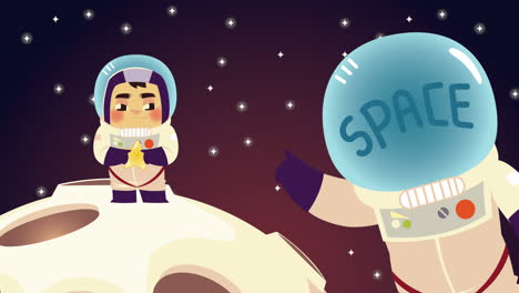 cute astronauts in the moon characters