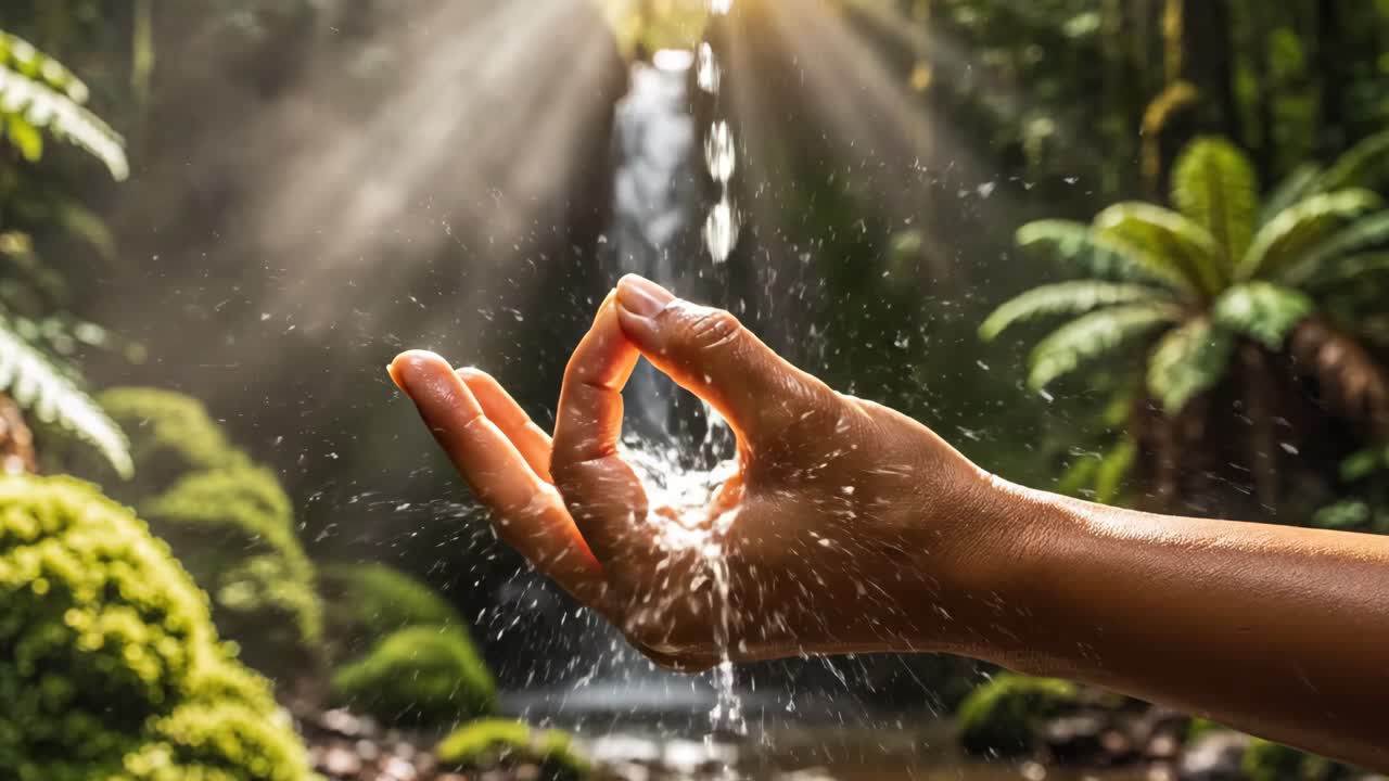 Hand in nature catching water