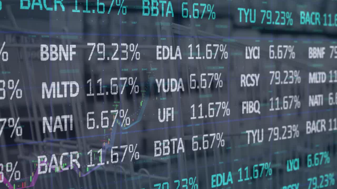 Animazione di elaborazione di dati finanziari all'interno di un negozio