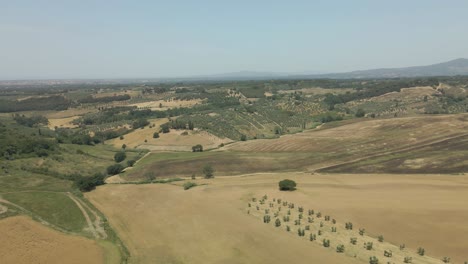 aerial images of tuscany in italy cultivated fields summer, drone aerial images of crop areas