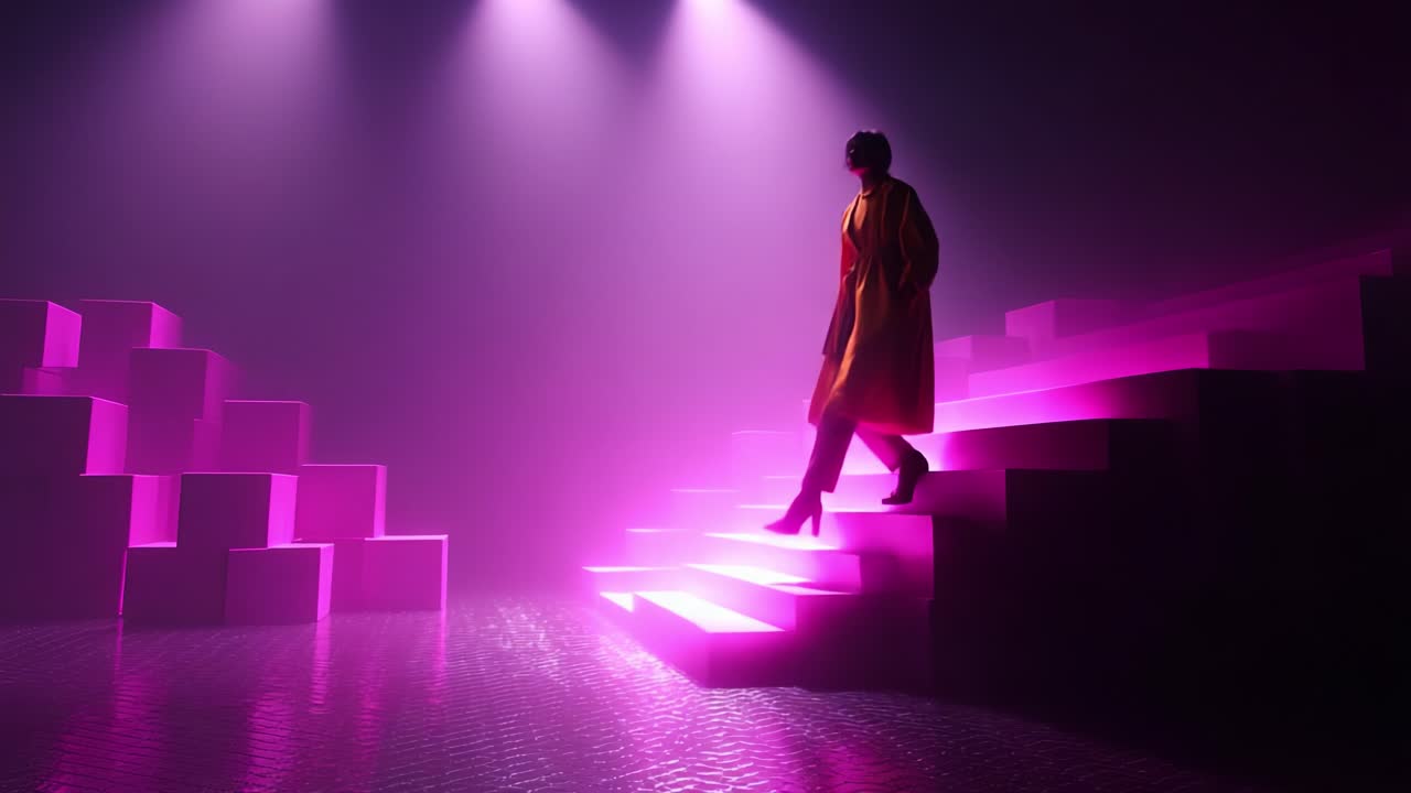Woman on Stairs with Purple Lighting