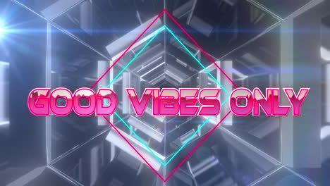 animación de buenas vibraciones sólo texto sobre el túnel digital en movimiento