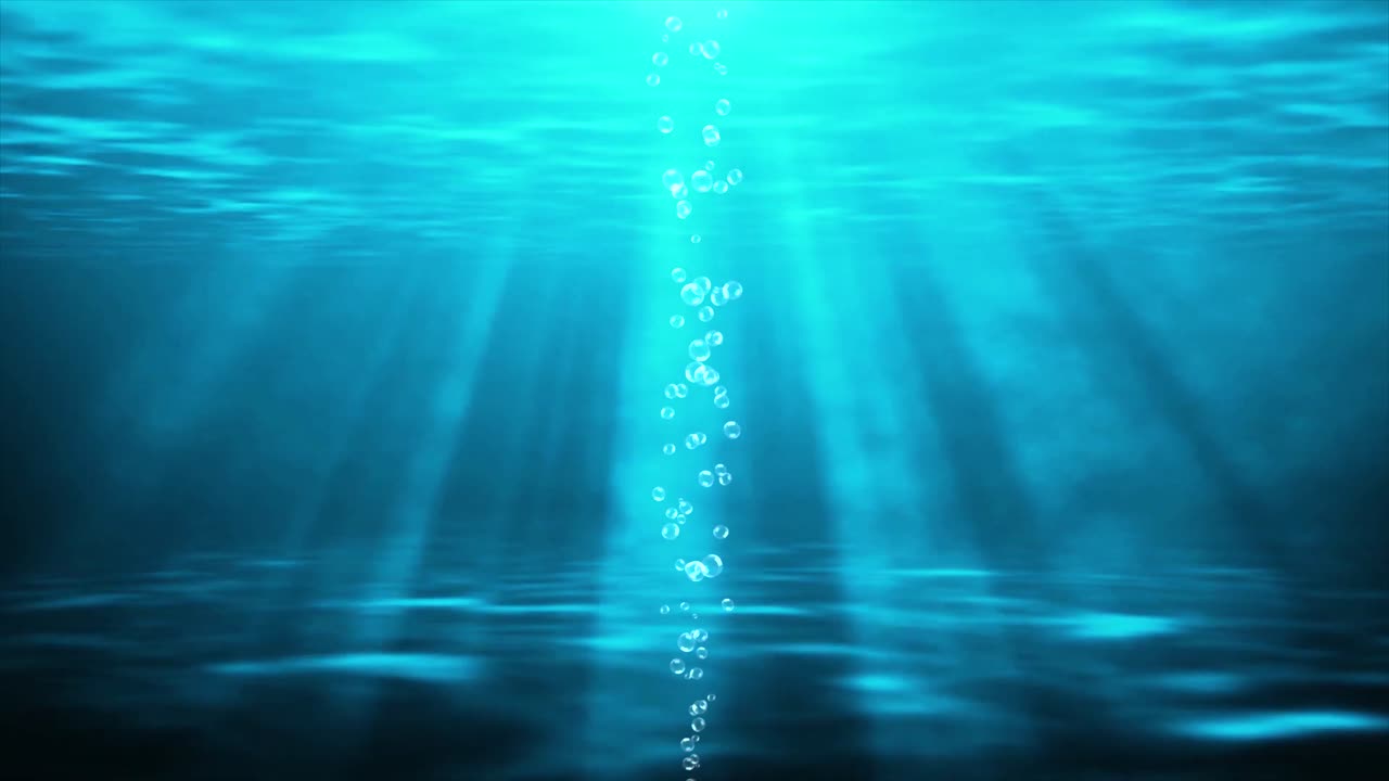 Air water bubbles slow motion underwater coming up blue 4k 3d green screen loop animation sun shine