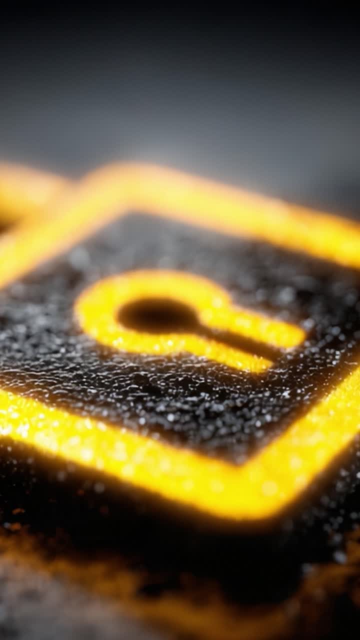 Close-up of a Glowing Icon on Textured Surface with Water Droplets Showcasing Light Reflections, Emphasizing Digital Security and Authentication Themes
