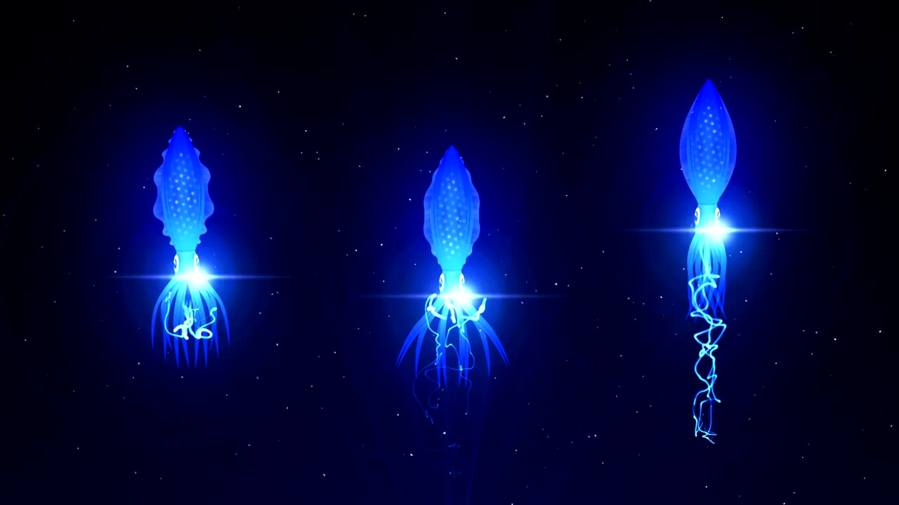 Squid Illuminated With Color Light In The Underwater, CG Animation, Loop