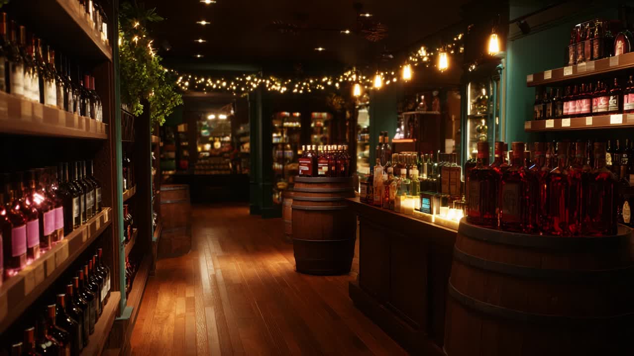 Interior of a liquor store with wine and spirits