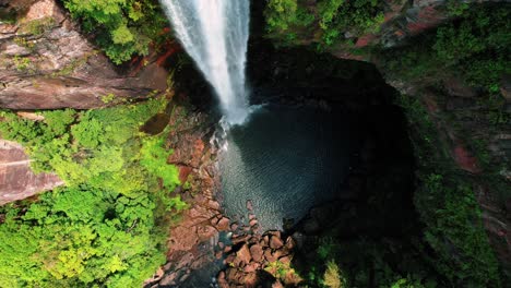 belmore falls, australia, drone descending spiral down waterfall