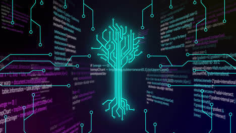 animation of integrated circuit over data processing on digital screen