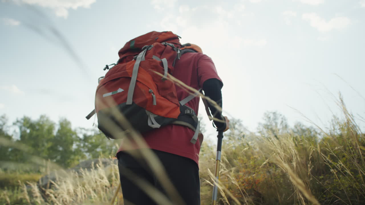 Female Tourist Walking on Mountain Trail