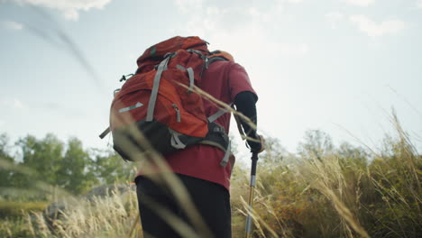 female tourist walking on mountain trail