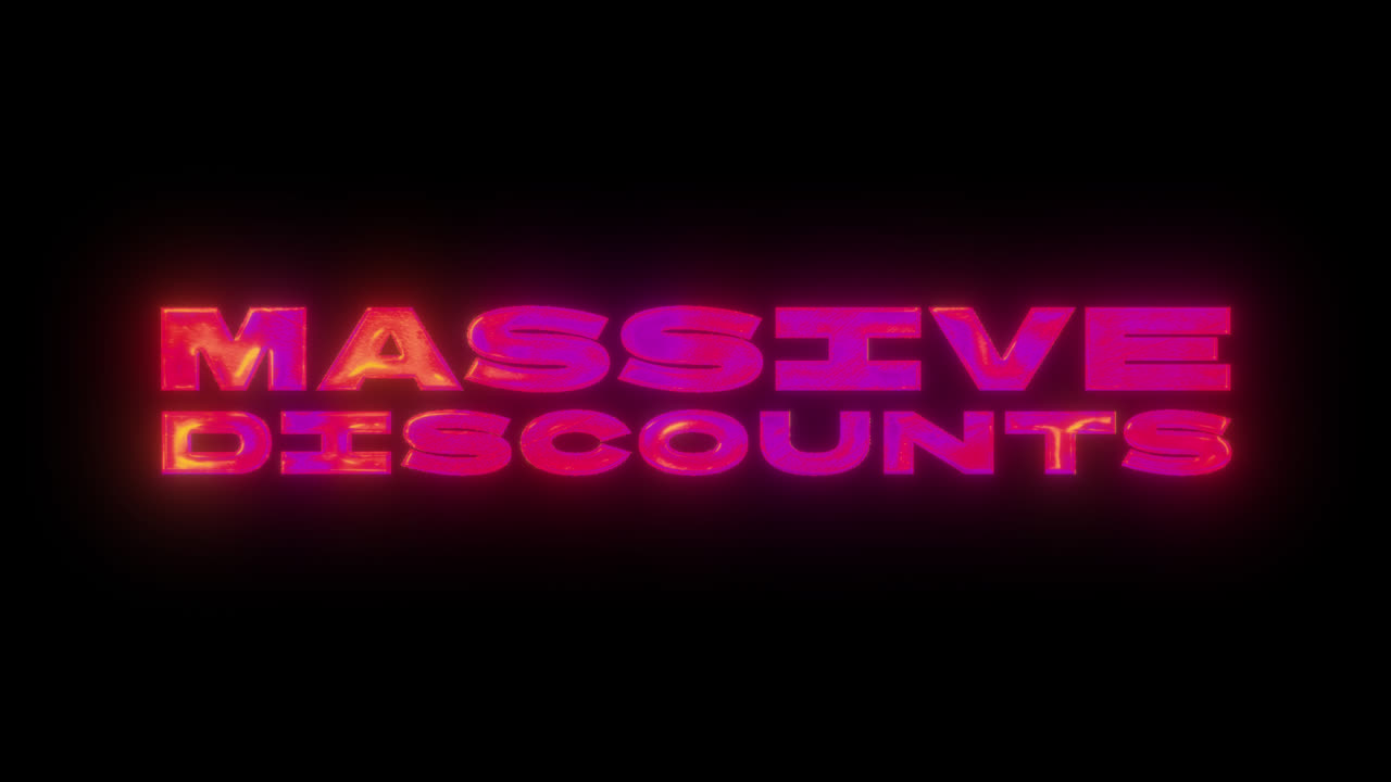Glowing Neon Text Massive Discounts on Black Background