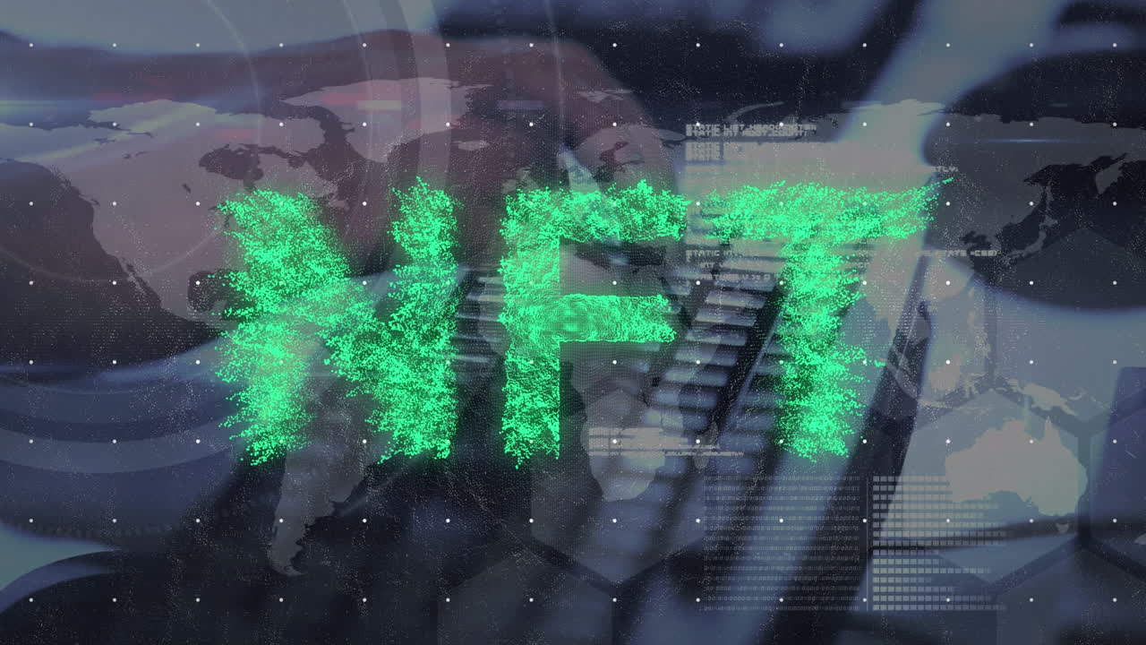 키보드를 사용하는 사람의 nft 텍스트의 애니메이션