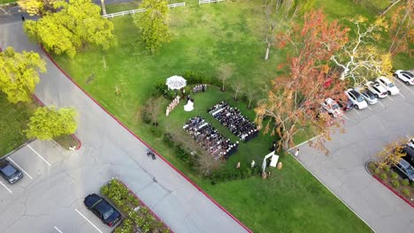 aerial view of outdoor wedding ceremony