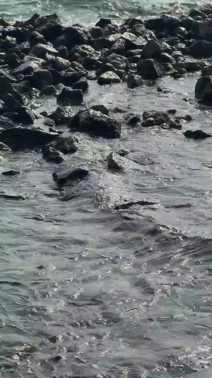 Onde oceaniche delicate che lambiscono la costa rocciosa