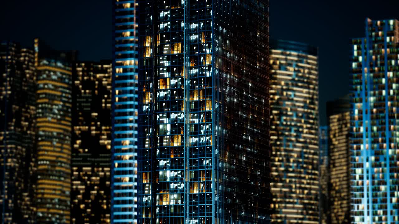 rascacielos en el barrio de negocios por la noche