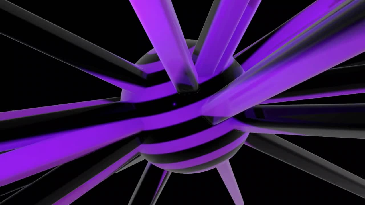 Dynamic Abstract Sphere with Purple and Black Rotating Rods