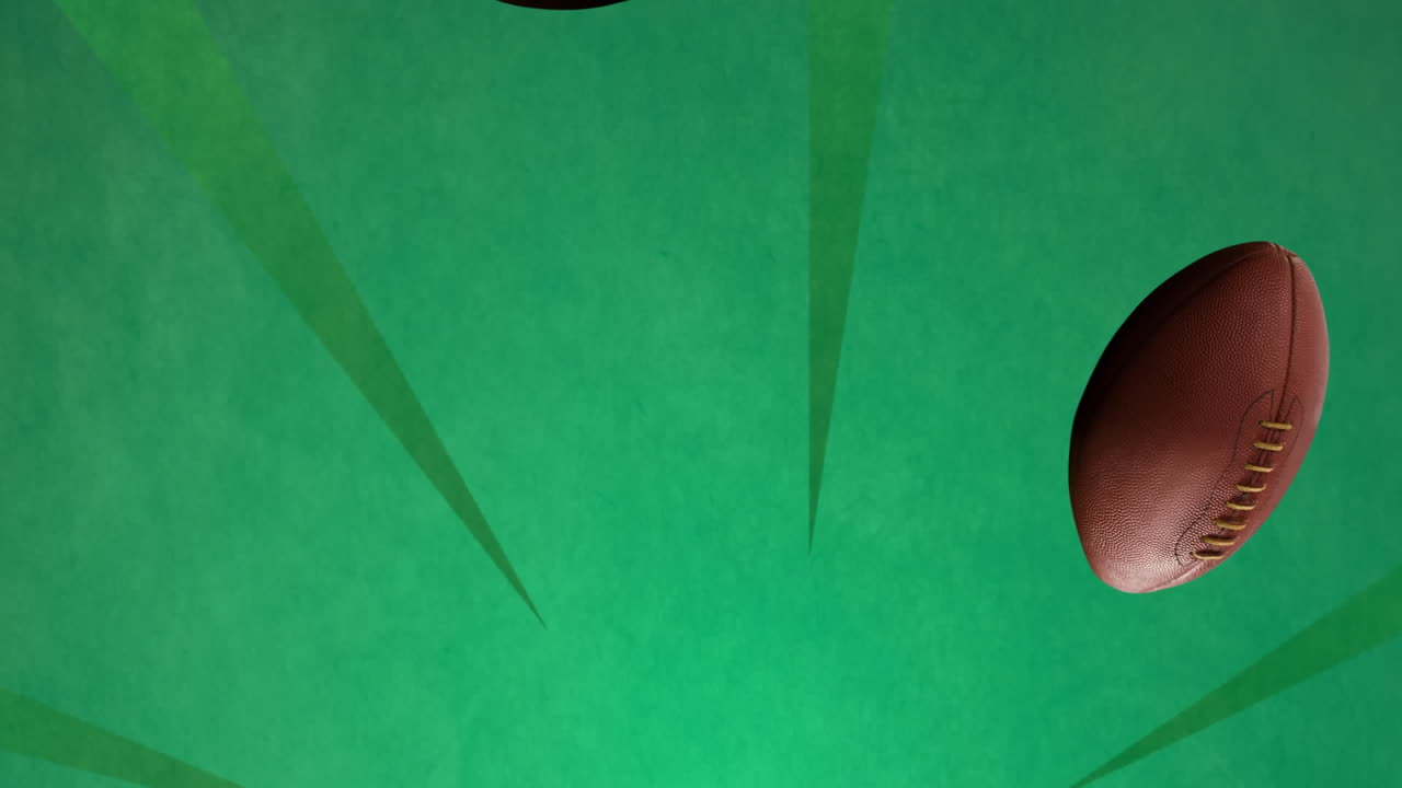 녹색 배경에 모양 위에 럭비 공의 애니메이션