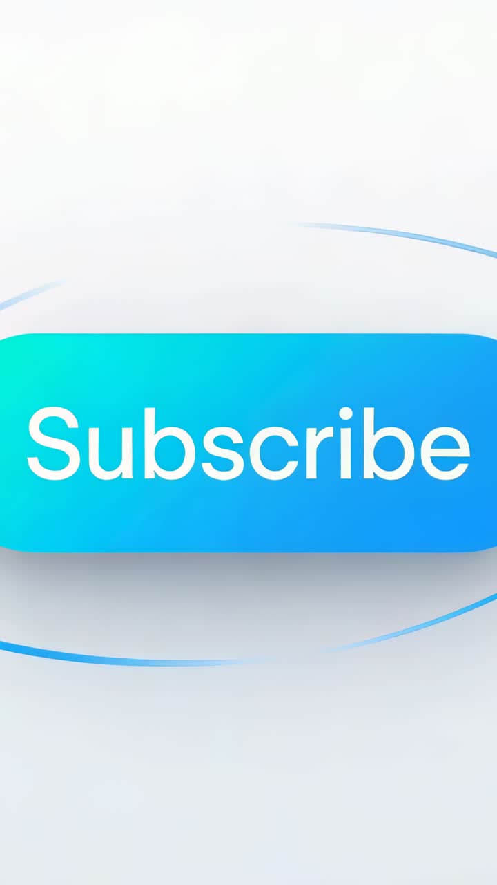 Vertical video: Starting Subscribe button spinning and tilting in studio with swoosh drawing focus