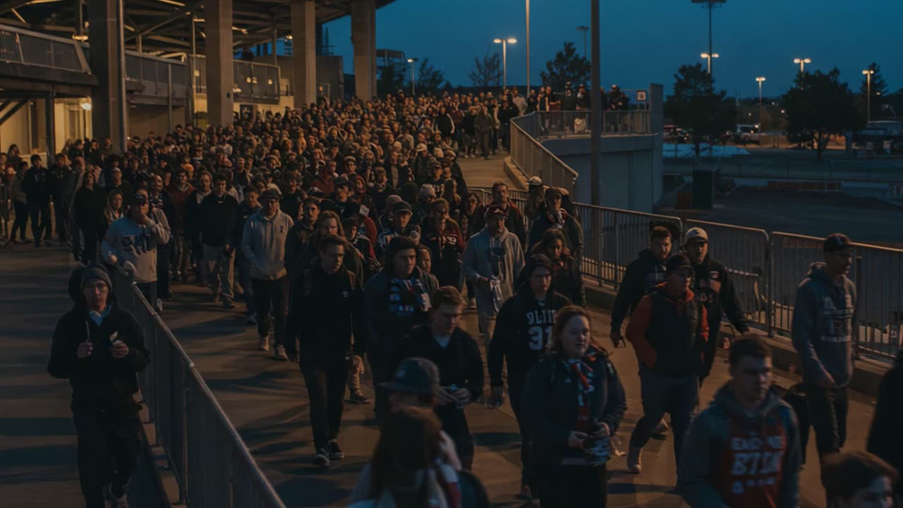 A Sea of Fan Enthusiasm: A Large Crowd Filming the Excitement of the Event While Moving Towards Their Destination in the Calm Evening Light