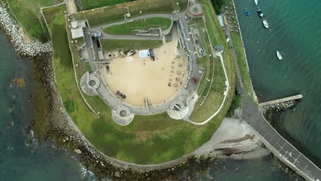 top down view of nothe fort in weymouth, dorset, england - aerial drone shot