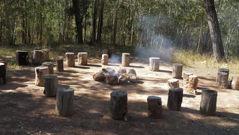 fogata ardiendo en el centro -bosque de australia -ancho