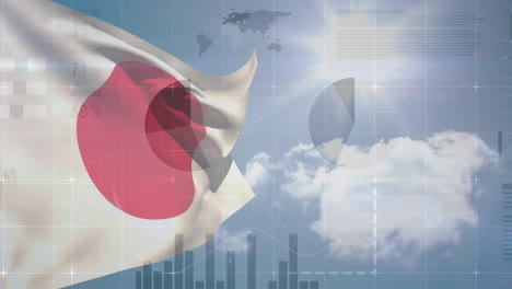 푸른 하늘 위의 일본 발의 애니메이션과 차트 데이터 처리