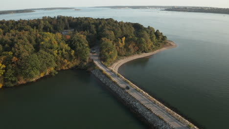 Aerial-High-Flying-Drone-footage-over-Mackworth-Island-Entrance