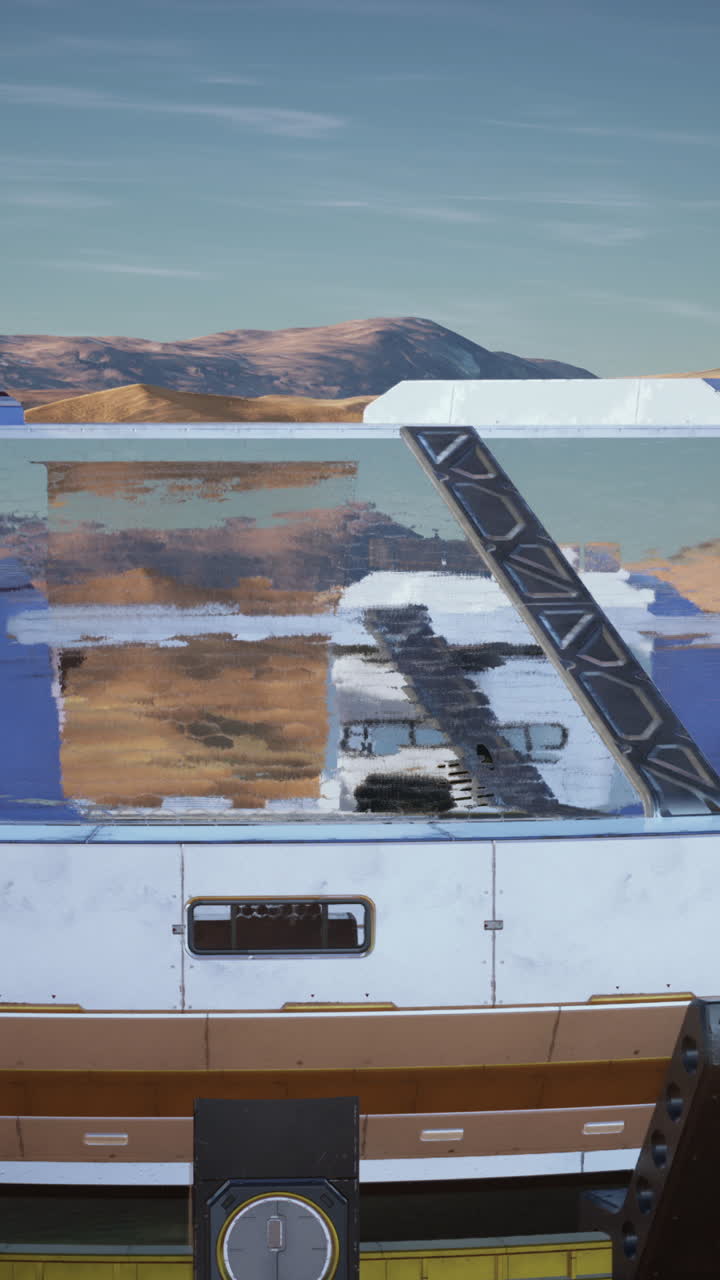 사막 행성 의 미래적 인 우주선 의 외관