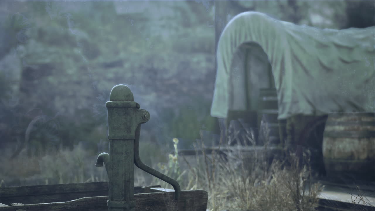 사막에서 빈티지 물 프와 인 마차