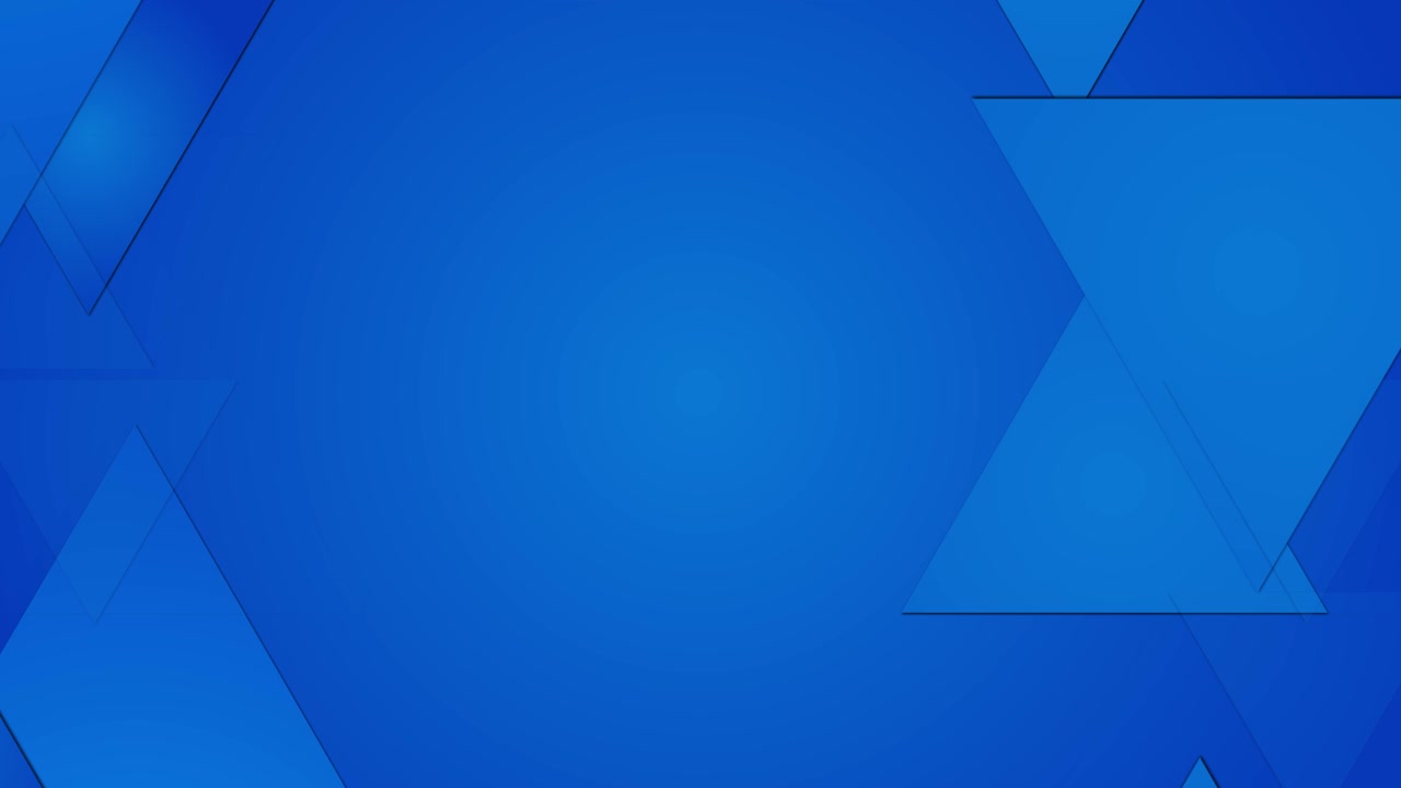 Fundo azul de triângulos geométricos, formas em camadas, gradiente limpo e design abstrato moderno.