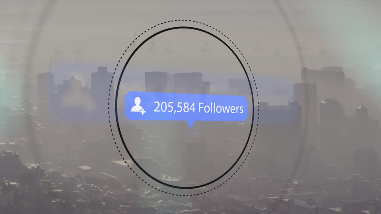 소셜 미디어 아이콘의 애니메이션과 도시 풍경에 대한 데이터 처리