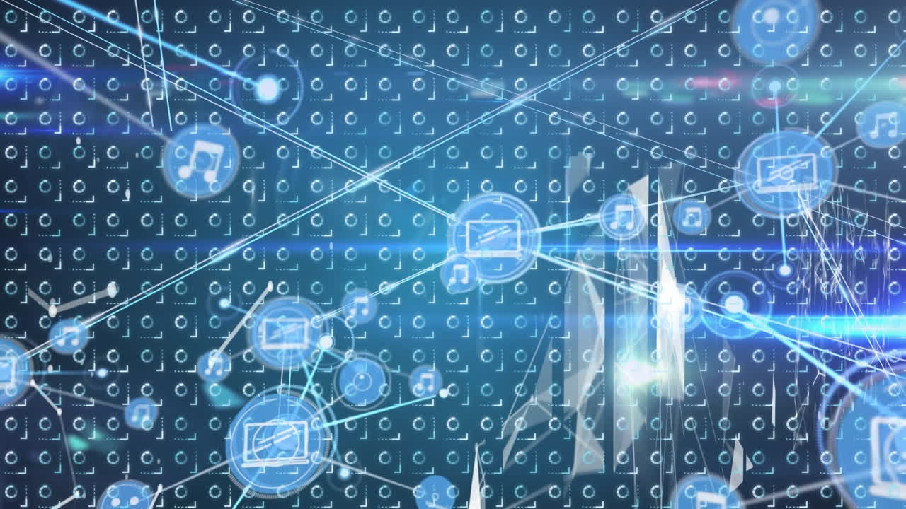 어두운 배경에서 연결 네트워크와 데이터 처리의 애니메이션