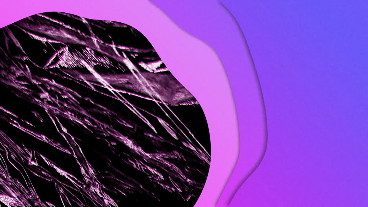 Animation of moving and changing purple texture and copy space on black background