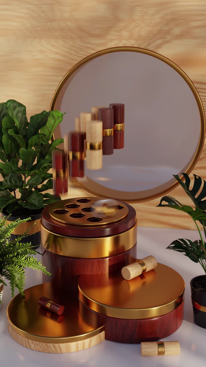 Kosmetikdisplay med planter og spejl