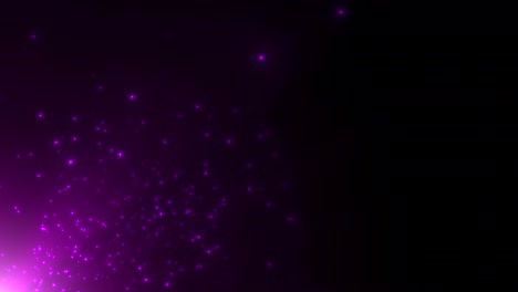 fly small purple particles and stars on dark background